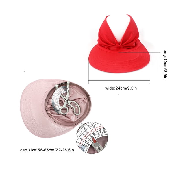 VONKY Femmes Chapeau Été Extérieur Chapeau de Soleil Filles Plage Soleil Visière Casquette Dames Queue de Cheval Chapeau Réglable, Rouge