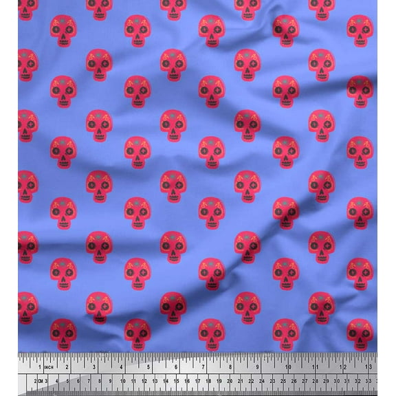 Soimoi Blue Cotton Voile Fabric Tribal Skull Decor Fabric Printed Yard 42 Inch Wide