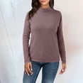 thumbnail image 2 of ASFGIMUJ Women Casual Solid Color Bottoming Shirt Slim High Collar Knitted Long Sleeved Top, 2 of 4
