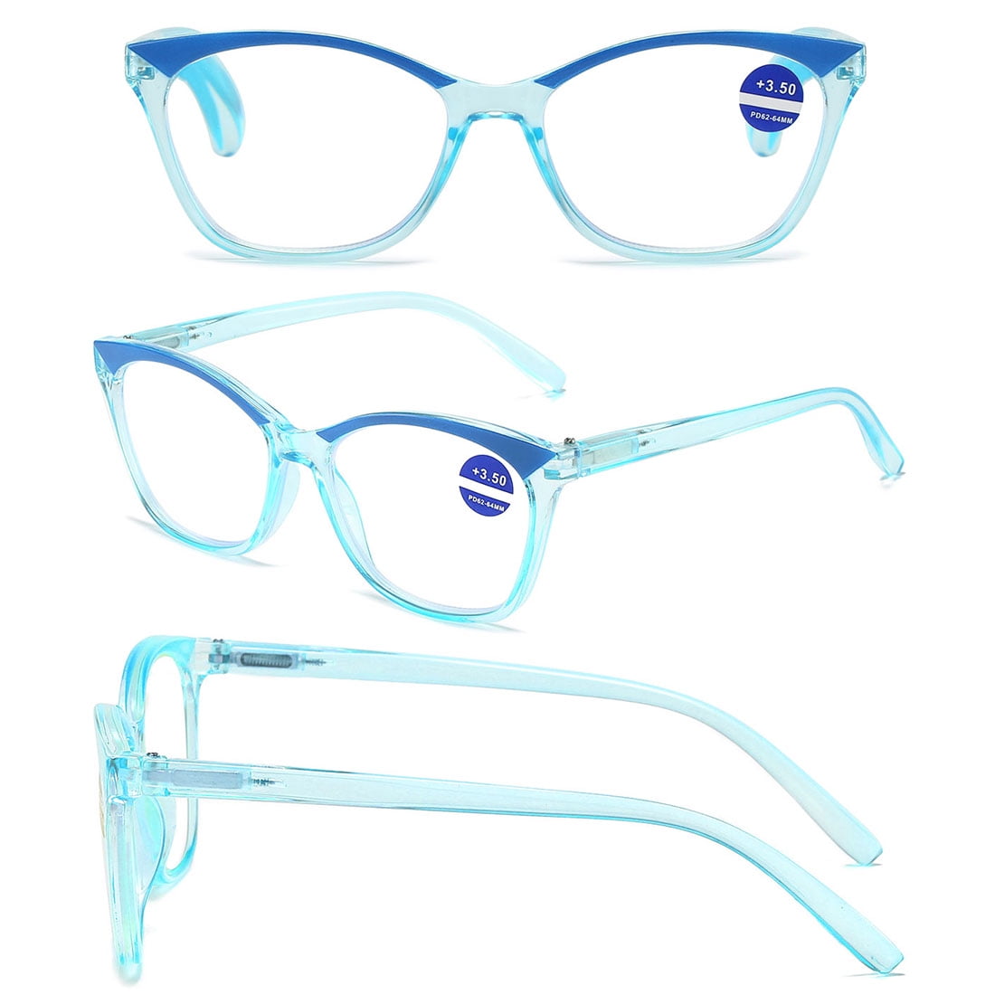 KOOSUFA Cat Eye Blue Light Blocking Reading Glasses +3.5 Spring Hinge Transparent Frame Womens Computer Readers Eyeglasses Transparent Blue
