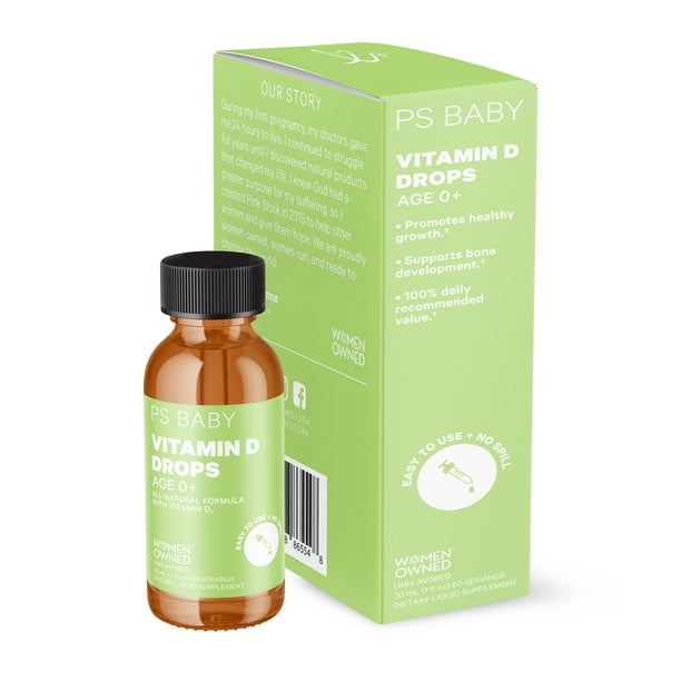 Pink Stork Baby Vitamin D3 Drops Infant Vitamin D Drops for Baby, Liquid Vitamin, 1 fl oz