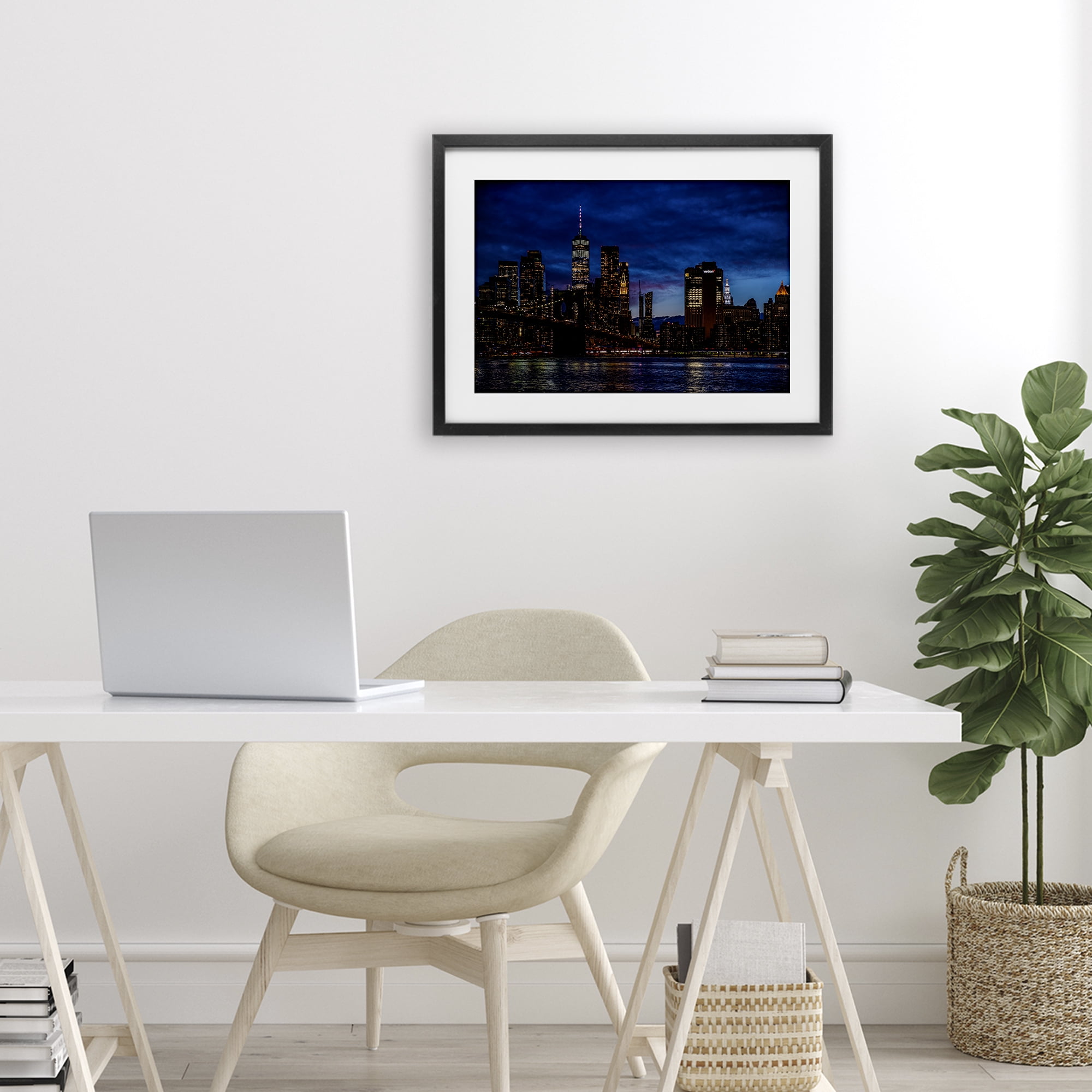 Stupell Industries Brooklyn Bridge at Night Black Framed Print Under Glass, design by Tim West