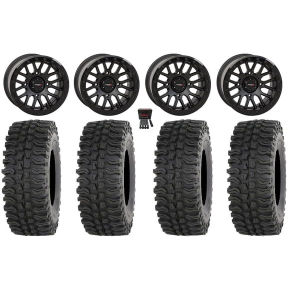 System 3 SB-9 Bdlk 15" Wheels Matte Bk 33" BDC Tires Can-Am Commander Maverick Renegade Outlander Defender