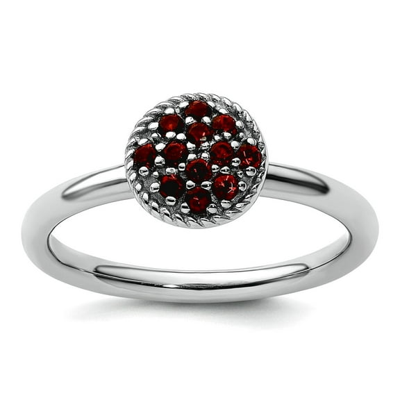 925 Sterling Silver Polished Prong set Stackable Garnet Rhodium Ring Size 6 Stackable Ring for Women