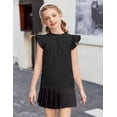 thumbnail image 4 of Arshiner Girls Ruffle Short Sleeve Shirts Cute Summer Frill Neck Pleated Textured Blouse Tops, 4 of 7