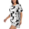 thumbnail image 5 of Lafuoo Doodle Cute Cat Pattern Women's Round Neck Short Sleeve Pajamas Set, Button Pajamas Elastic Band Pajamas Home Wear-3X-Large, 5 of 9