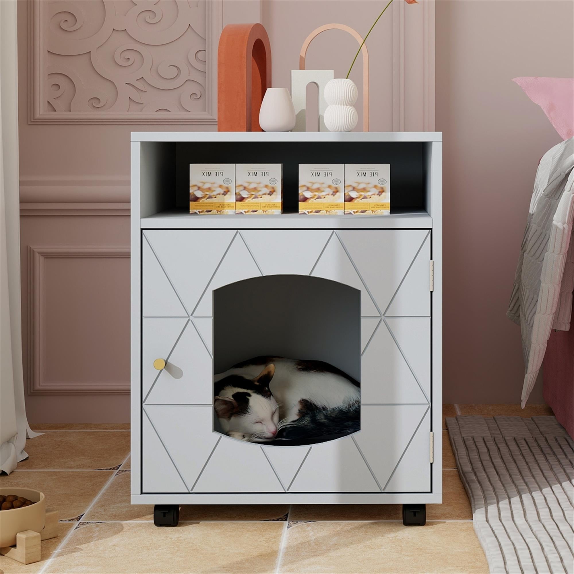 Pefilos 31" Wood Enclosed Cat Litter Box Enclosure, Hideaway Cat House Condo Washroom with Pull-out Drawer for Living Room, Black Pefilos 31" Wood Enclosed Cat Litter Box Enclosure, Hideaway Cat House Condo Washroom with Pull-out Drawer for Living Room, Black