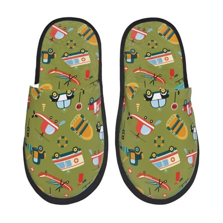 

Slippers for Women Transportation prints Womens Slippers Fuzzy Winter House Shoes Soft Anti-Skid Slippers Indoor and Outdoor