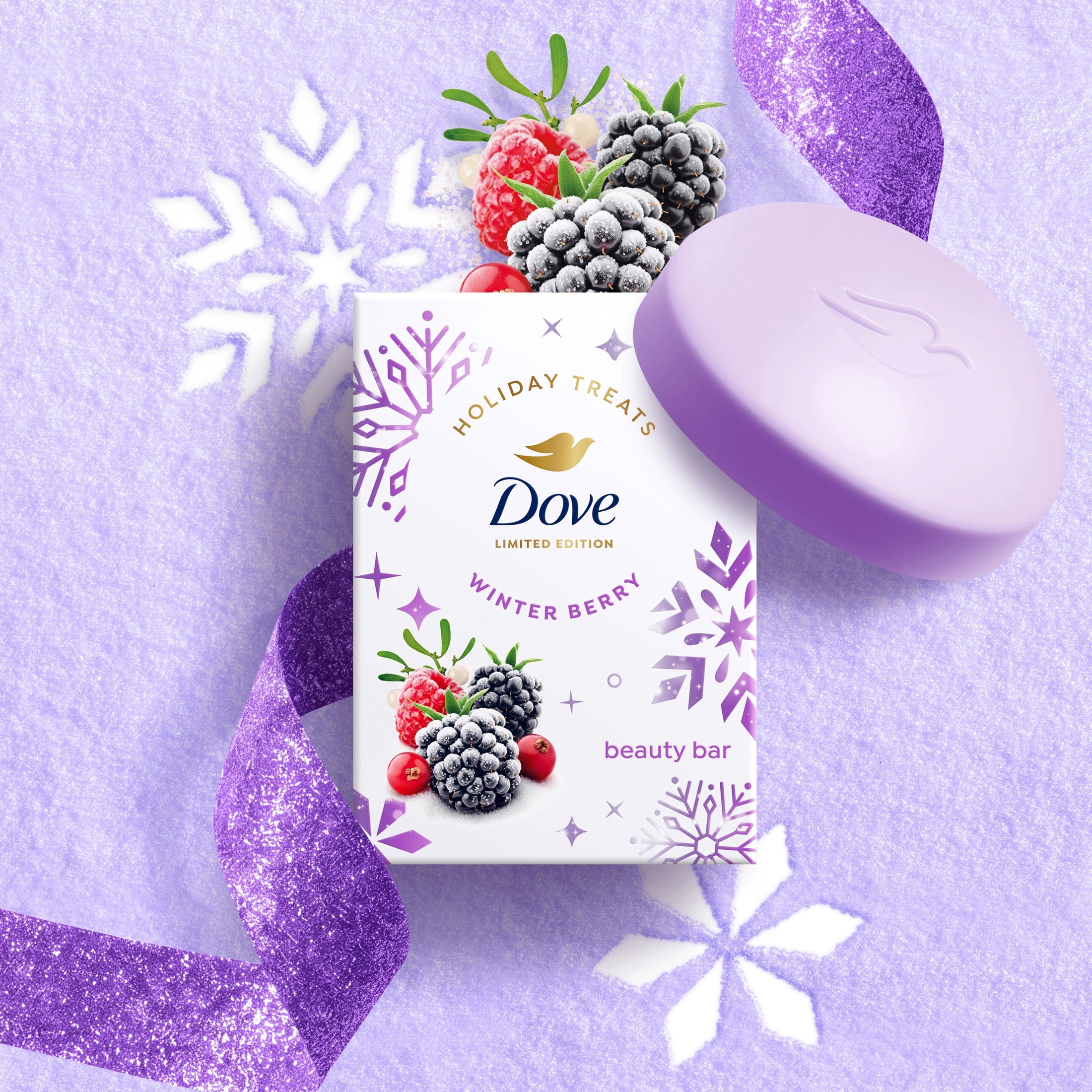 Dove Limited Edition Holiday Treats Beauty Bar Winter Berry Bar Soap For Hydrated And Soft Skin, 3.75 oz 4 Bars