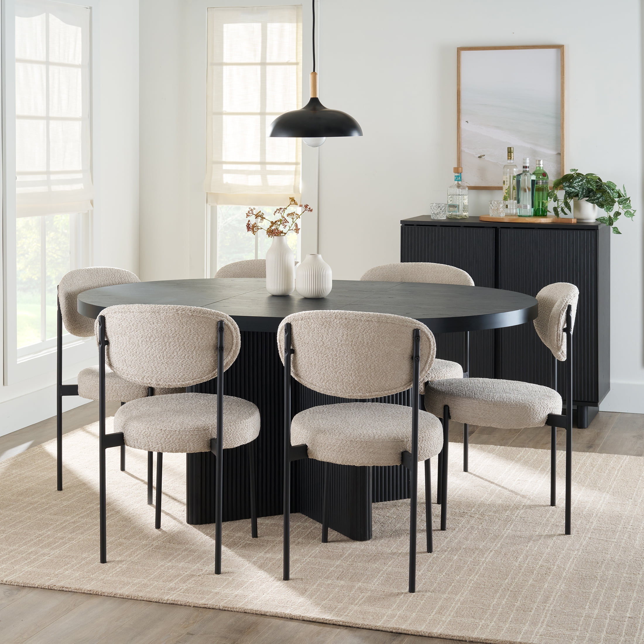 Better Homes & Gardens Lillian Fluted Round Expandable Dining Table, Black Wood Finish