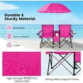 thumbnail image 3 of CRXX Double Camping Chair with Canopy, Folding Camp Chairs w/Cup Holder, Cooler & Carry Bag, Table, Side Pocket, 2 Person Portable Beach Chair with Umbrella, for Picnic Fishing (Pink), 3 of 18