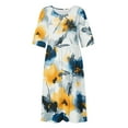thumbnail image 5 of Enjoytime Midi Dresses for Women Casual Printed Round Neck 3/4 Sleeve Floral Dress Fashion Loose Wedding Guest Dress Multicolor S, 5 of 5