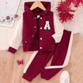 thumbnail image 2 of Odeerbi Kids Boys Girls Fall Winter Outfits Button Baseball Jacket Jogger Pants Set Unisex Long Sleeve Hoodies Color Block A Patch Sweatsuits Kids Clothes Red, 2 of 5