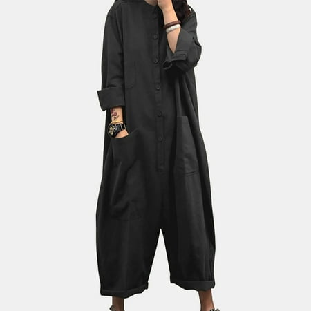 

SUWHWEA Women Casual Solid Pocket Romper Long Playsuit Strap Long Sleeve Jumpsuit on Clearance Gift for Girls Family Gifts Christmas Gift