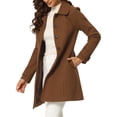 thumbnail image 4 of INSPIRE CHIC Women's Peter Pan Collar Single Breasted Overcoat Winter Long Coat Solid Brown XS, 4 of 5