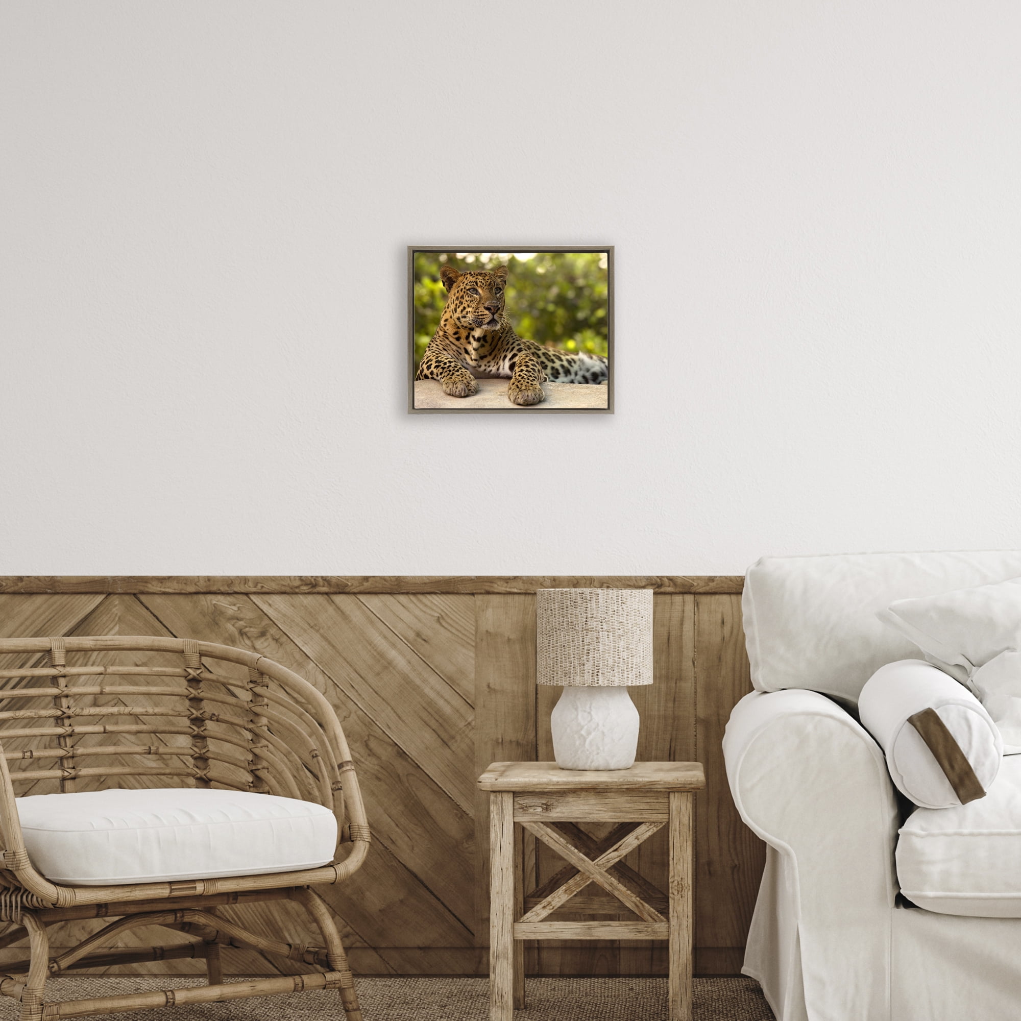 Leopard Gazing Relaxation Brown Framed Floater Canvas Wall Art, design by MJ Photography