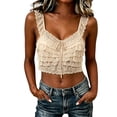 thumbnail image 3 of Fewfanhot Tops for Women Lace Trim Button Down Sleeveless Ruffle Crop Vest Going Out Coquette Shirt, 3 of 5