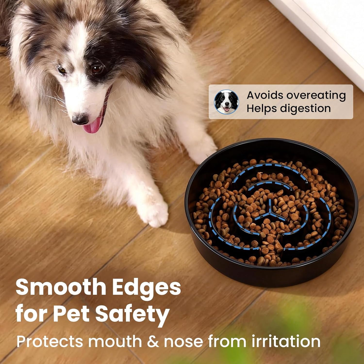 Ceramic Slow Feeder Dog Bowls,2.0 Cups Slow Feeder for Medium Breed,Puzzle Dog Food Bowl to Slow Down Eating, Anti-Gulping, Stop Bloat,Preventing Choking,8in,Black