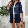thumbnail image 5 of Women's Plus Size Lace Cardigan - 3/4 Sleeve Mid-Length Hollow Out, Sun Protection, Blue, XXL, 5 of 6