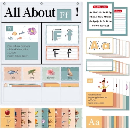Alphabet Learning Pocket Chart &ndash; Interactive Alphabet Wall Chart with ABC Flash Cards Phonics Songs & Picture Vocabulary Early Literacy Letter Recognition Tool for Preschool & Home Learning