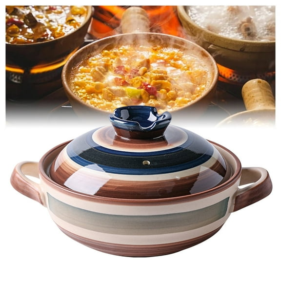Ceramic Casserole, Japanese Clay Pot Hot Pot with Lid and Handle, Donabe Stone Rice Pot with Lid, Kitchen Cooking Pot for Chicken Fried Rice