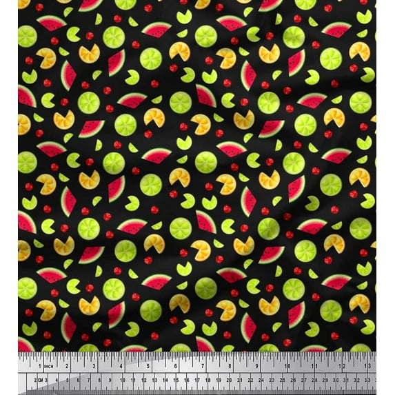 Soimoi Cotton Duck Fabric Lemon Slice,Cherry & Watermelon Fruits Print Fabric by Yard 42 Inch Wide
