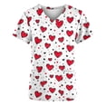 thumbnail image 4 of Idoravan Womens Tops Short Sleeve with Graphics Women's Scrub Tops Women's Casual Valentine Day Unisex Love Heart Shape Print V-Neck Short Sleeve Pocket Nursing Uniform Tops White S, 4 of 5