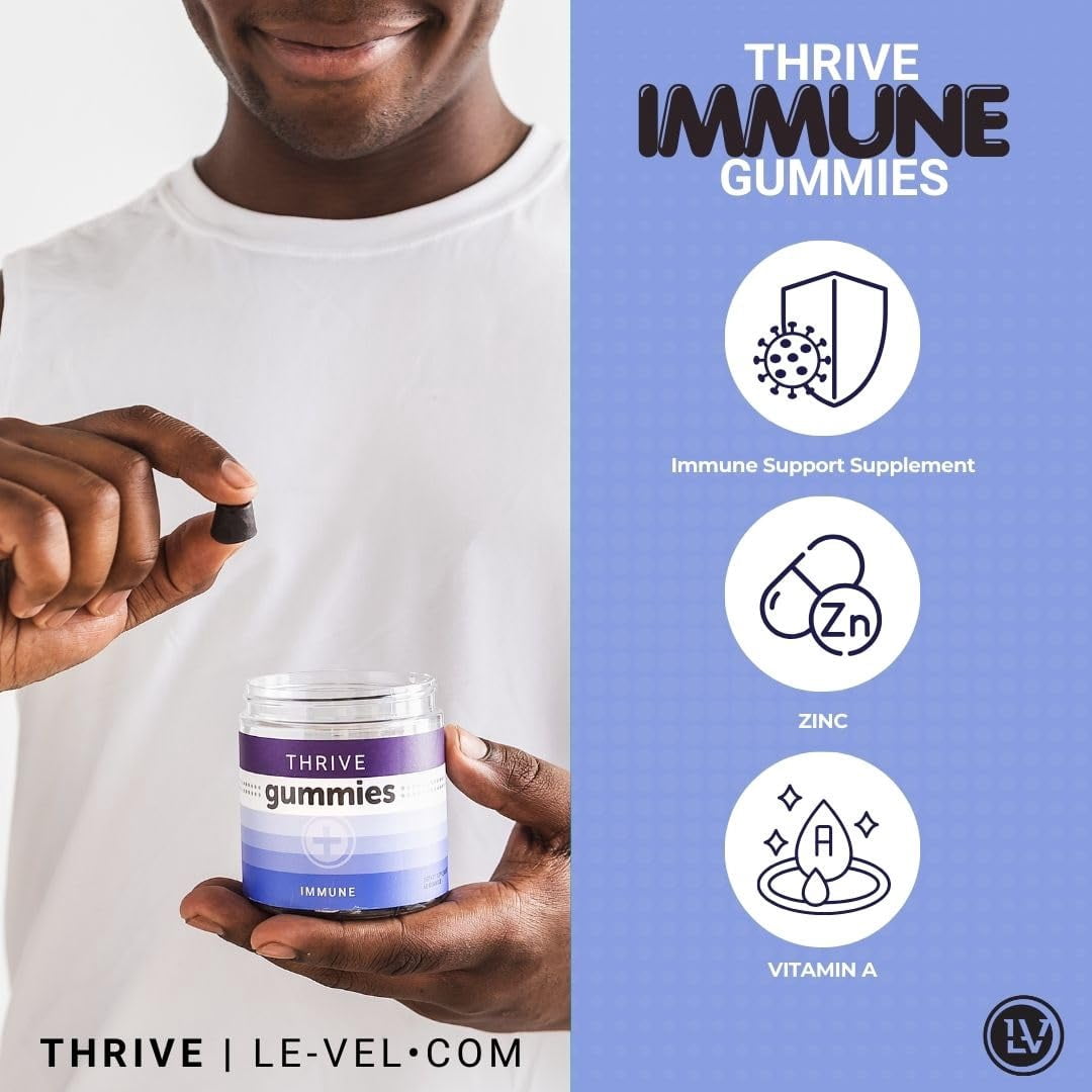 Le-Vel Thrive Immune Gummies (60 Count) - 30 Servings, Elderberry, Zinc, Vitamin A - Nutritional Supplement, Gummies - All Ages, Immune Support, Soft Texture, Easy to Chew
