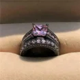 thumbnail image 3 of 3.00Ct Princess Cut Simulated Pink Sapphire Wedding Women's Bridal Ring Set 14k Black Gold Plated 925 Sterling Silver, 3 of 3