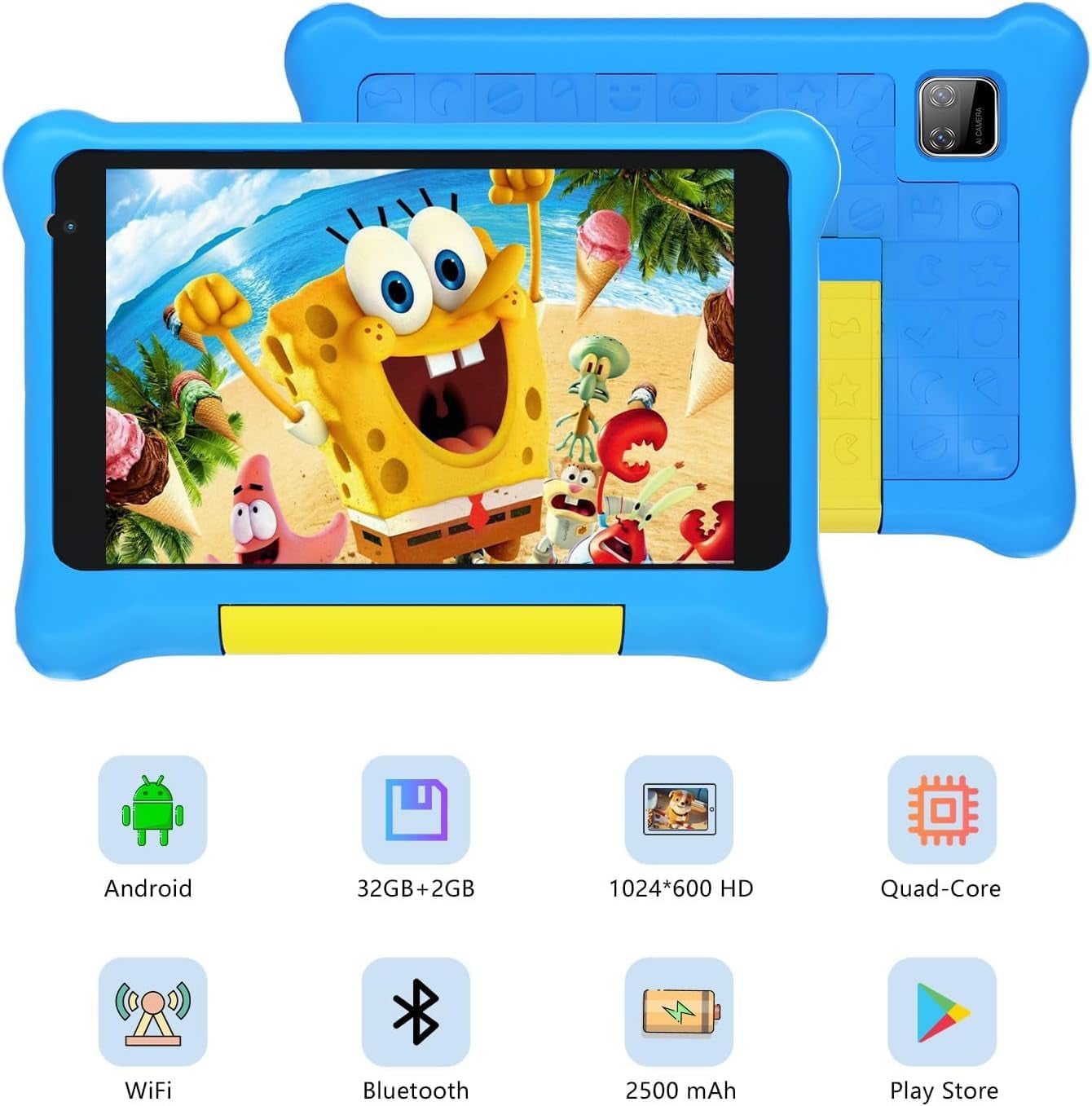AEEZO 7" Kids Learning Tablet with Case for Toddler, 5GB RAM +32GB ROM, IPS HD Screen, Ukidoz Pre-install,Blue