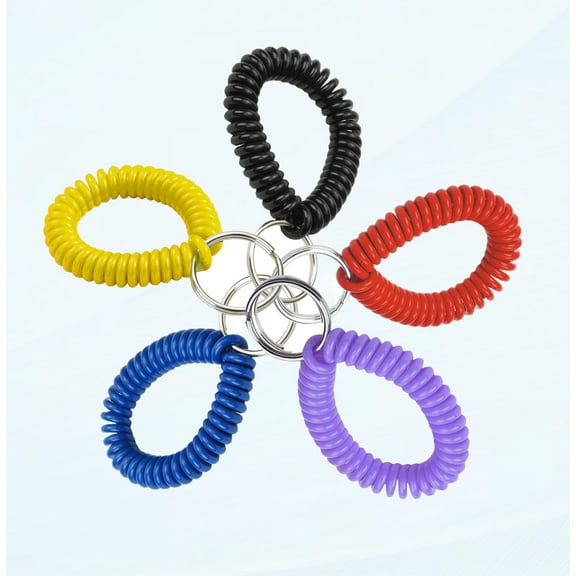 2" Spiral Wrist Coil with Steel Key Ring, Flexible Wrist Key Chain Bracelet, Stretch to 12", Assorted Colors, 5-Pack (4101005)