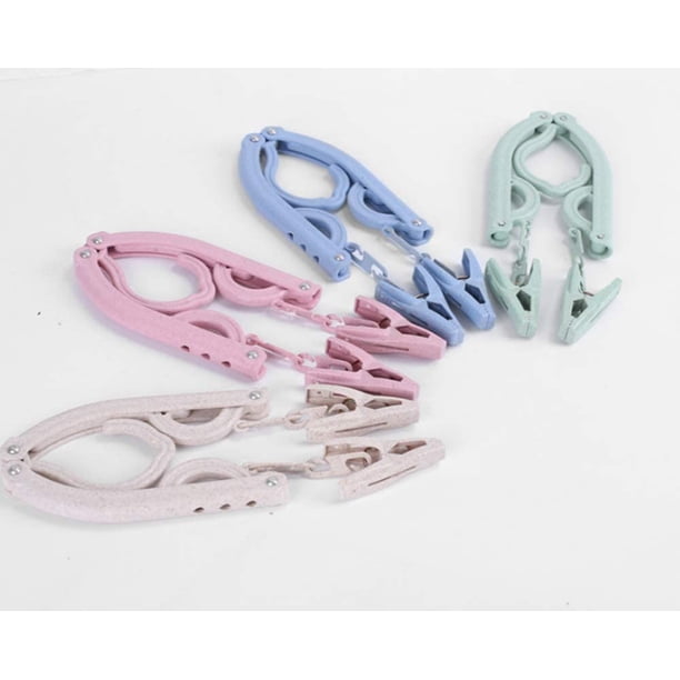 4 perchas portátiles plegables para ropa (azul, verde, rosa y beige) con 8 clips para colgar para bufandas, trajes, pantalones, pantalones, camisas, calcetines, ropa interior para viajes a casa Xemadio HMHZ528
