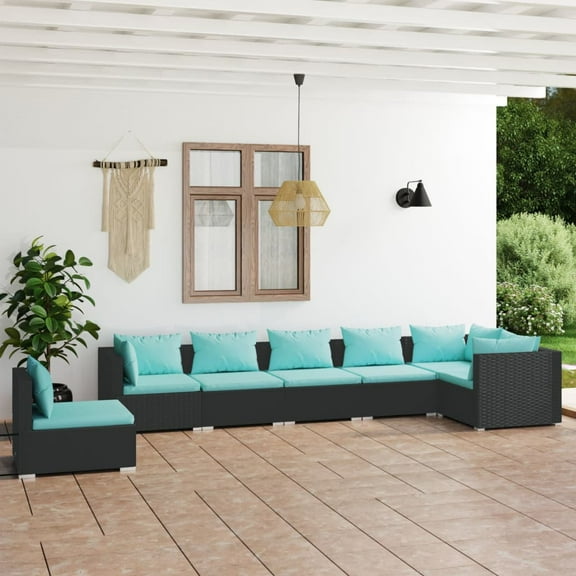 vidaXL 7 Piece Patio Lounge Set with Cushions Poly Rattan Black
