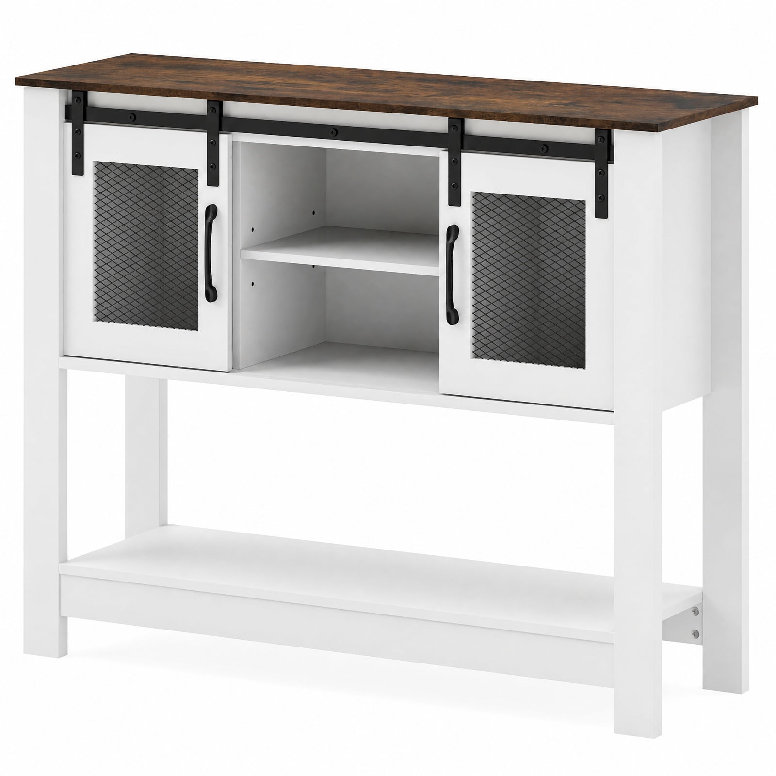 Furnibear Console Table with Sliding Barn Doors and Storage Cabinets Entryway Table for Living Room Hallway Sofa Narrow Space, Rustic Brown