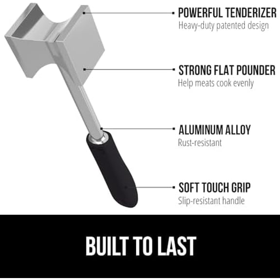 BPA-Free Patented Dual-Sided Meat Tenderizer Tool, Soft Comfortable Handle, Heavy Duty Kitchen Mallet for Steak, Beef, Cutlets, Commercial Grade Chicken Pounder, Dishwasher Safe, Black