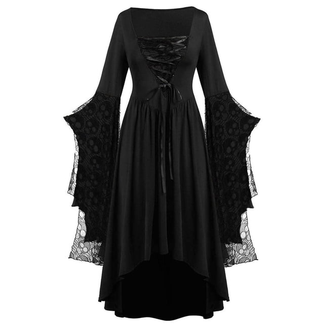 DuoJiaJ Vêtements Gothiques pour Femmes Robe Punk en Dentelle Squelette pour Fête Grande Taille Robe Rétro Performance Médiévale