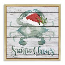 Stupell Industries Blue Crab Nautical Christmas Pun Nature Painting Gold Floater Framed Canvas Art Print Wall Art, 18 x 18