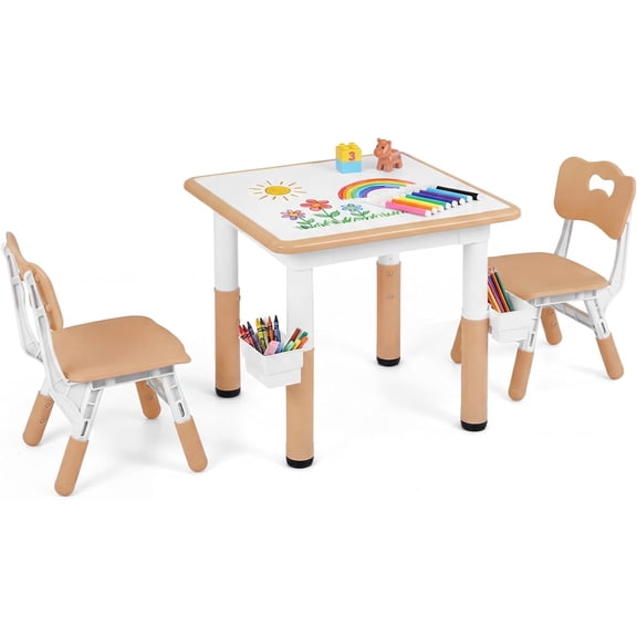 OLAKIDS Kids Table and Chair Set, Height Adjustable Toddler Activity Desk with Graffiti Desktop Storage Boxes, Children Furniture for Learning Drawing Arts Crafts