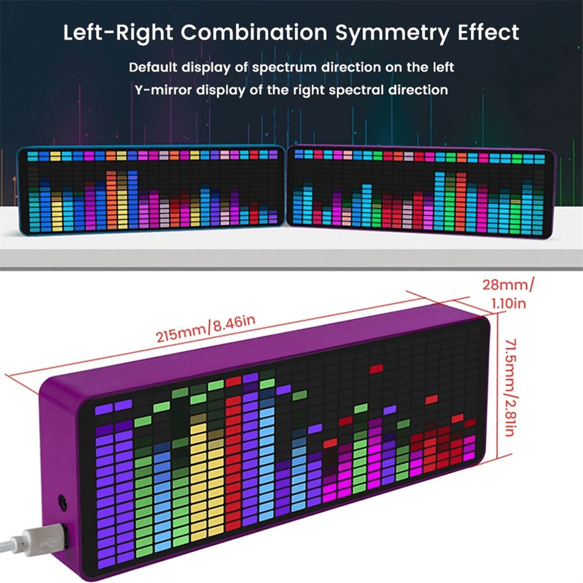 LED Music Spectrum Display RGB Light Colorful Spectrum Pickup Atmosphere Lamp Voice Control Level Indicator