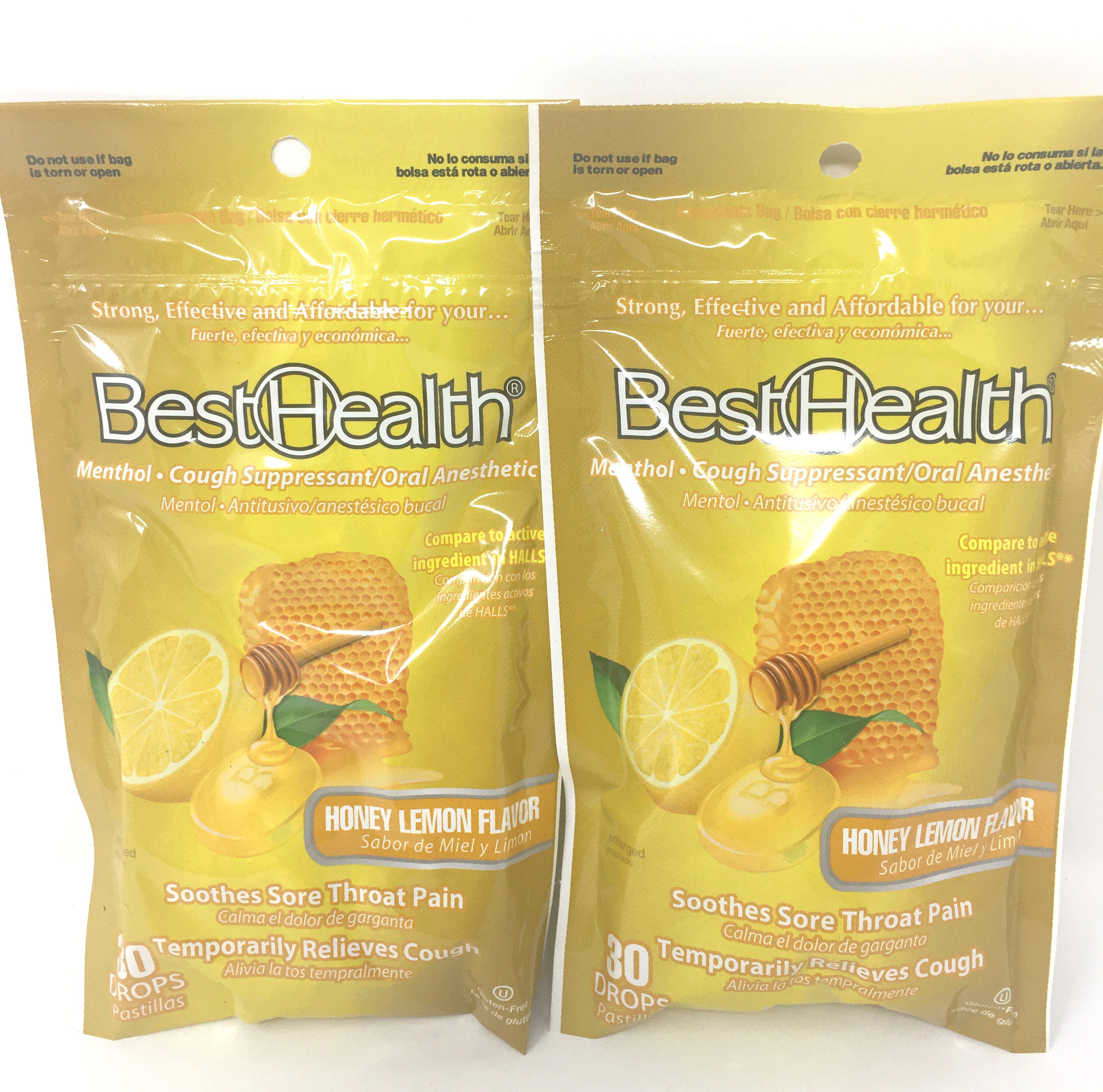 Best Health Cough Drops Honey Lemon Flavor Sore Throat Pain Menthol
