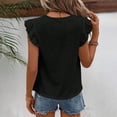 thumbnail image 5 of Fesfesfes Women's Denim-Look Round Neck Tops Casual Solid Color Loose Ruffled Cap Sleeves T-shirt Fashion Buttonless Pullover Summer Blouses(Black,M), 5 of 7