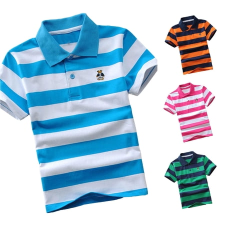 FYDUU Boys Short Sleeve Soft Polo Shirts Striped Color Block Classic Fit School Uniform Shirts Boys Casual Tops Back To School Clothes 6-7 Years