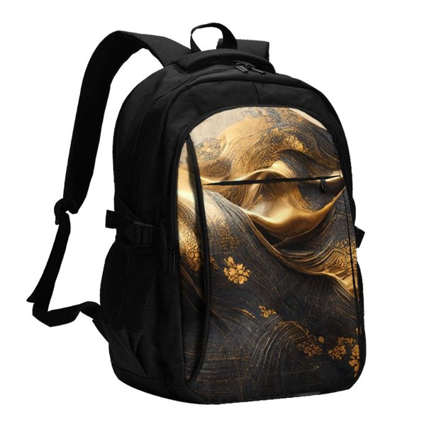 Balery Luxurious Gold Flow Mochila con carga USB para hombre y mujer - Mochila impermeable y antirrobo para laptop con puerto USB para viajes, trabajo