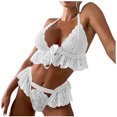 thumbnail image 2 of POTETI Lace Women's See Through White Underwear Bowknot Strappy Bras and G-String thong, 2 of 3
