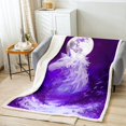 thumbnail image 2 of Wolf Fuzzy Blanket 3D White Wolf Throw Blanket Throw,Fantasy Moon Wolf Fleece Blanket Starry Galaxy Wild forest Sherpa Blanket ,Wolf Gifts Warm Fluffy Blanket, 2 of 4