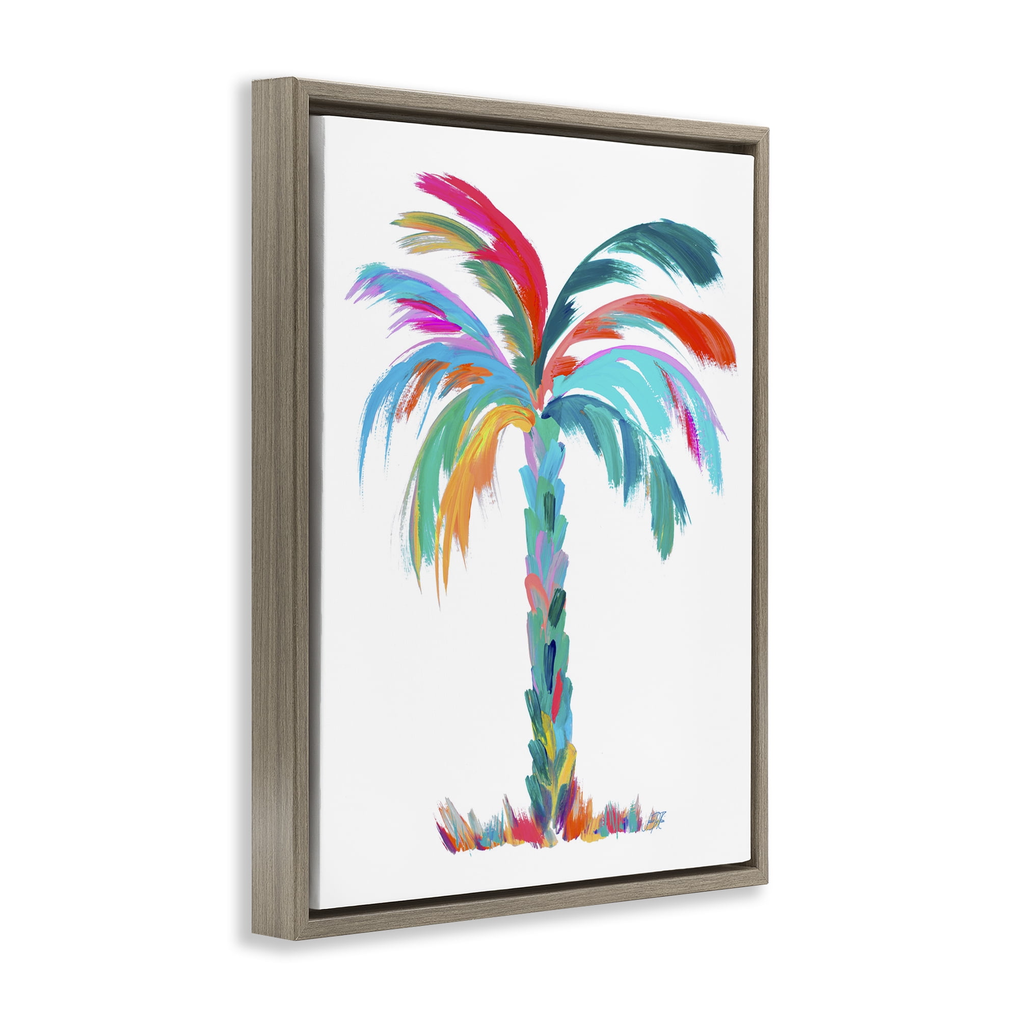 Stupell Industries Vivid Palm Tree Botanical & Floral Painting Brown Floater Framed Canvas Art Print Wall Art, 25 x 31