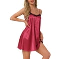 thumbnail image 4 of INSPIRE CHIC Women's Nightgown Lingerie Lace Trim Sleep Dress Silky Satin Chemise Babydoll Cami Short Sleepwear L Red, 4 of 6