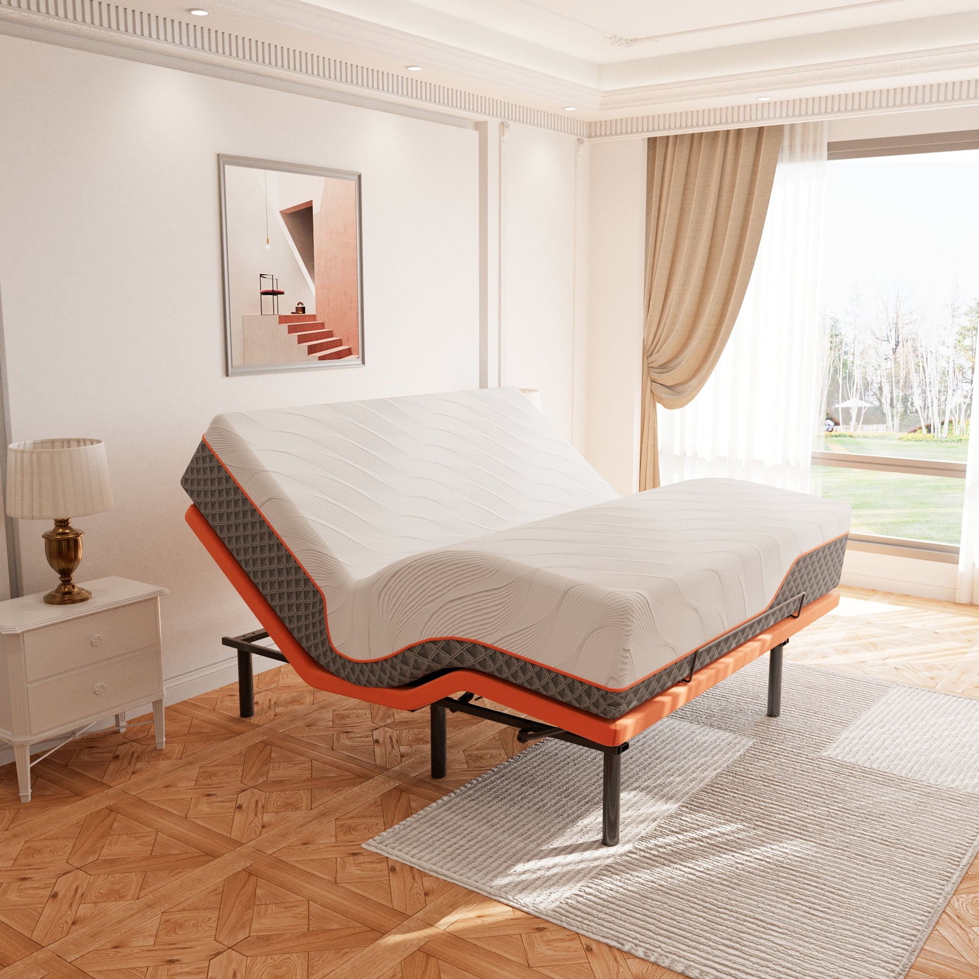 ESHINE King Adjustable Bed Frame with 14inch Foam Luxury Mattress