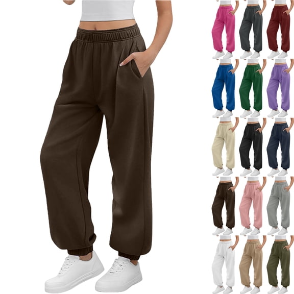 BloomJoy Sweatpants for Women Solid Color Elastic Waist Sports And Leisure Belt Pocket Threaded Ankle Pants