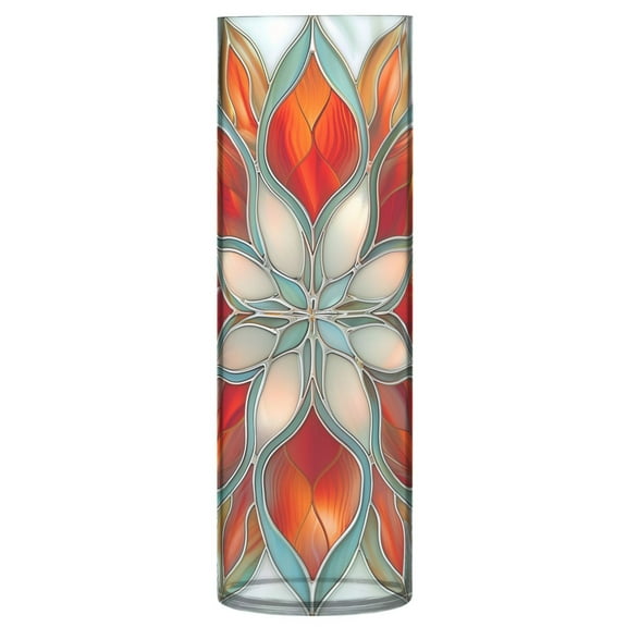 Clear Flower Vase Centerpieces Plastic Cylindrical Vases Home Wedding Decor 4"x12" Abstract Red Floral Stained Glass